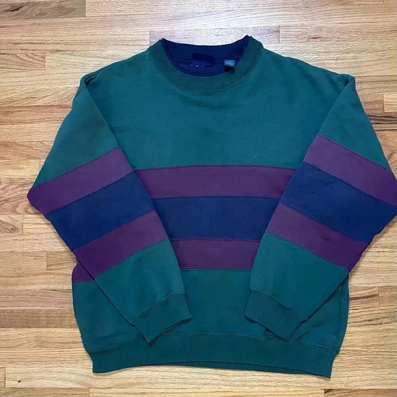 VINTAGE x  CLAYBROOKE SPORT Stripe Color block Sweatshirt 90s l Size M - Picture 2 of 9